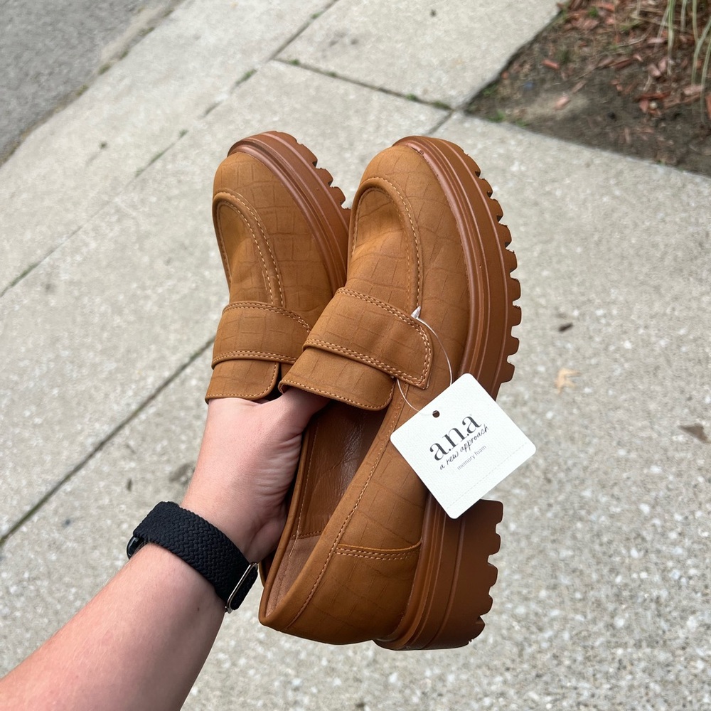 a.n.a Tan Slip-On Loafers with Suede Finish